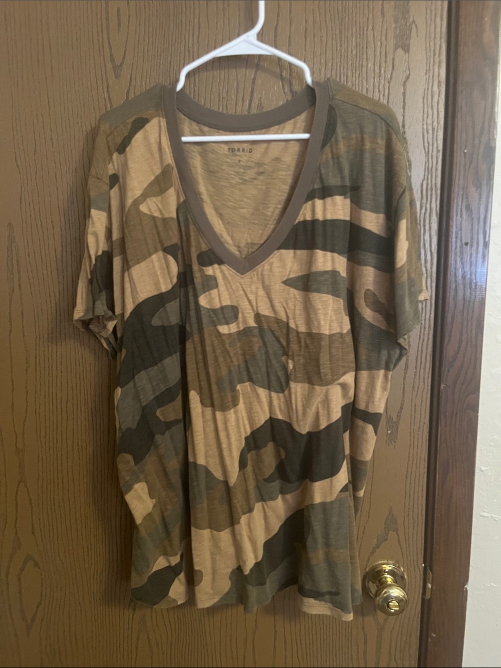 torrid Camouflage V-Neck Tee in Olive & Khaki